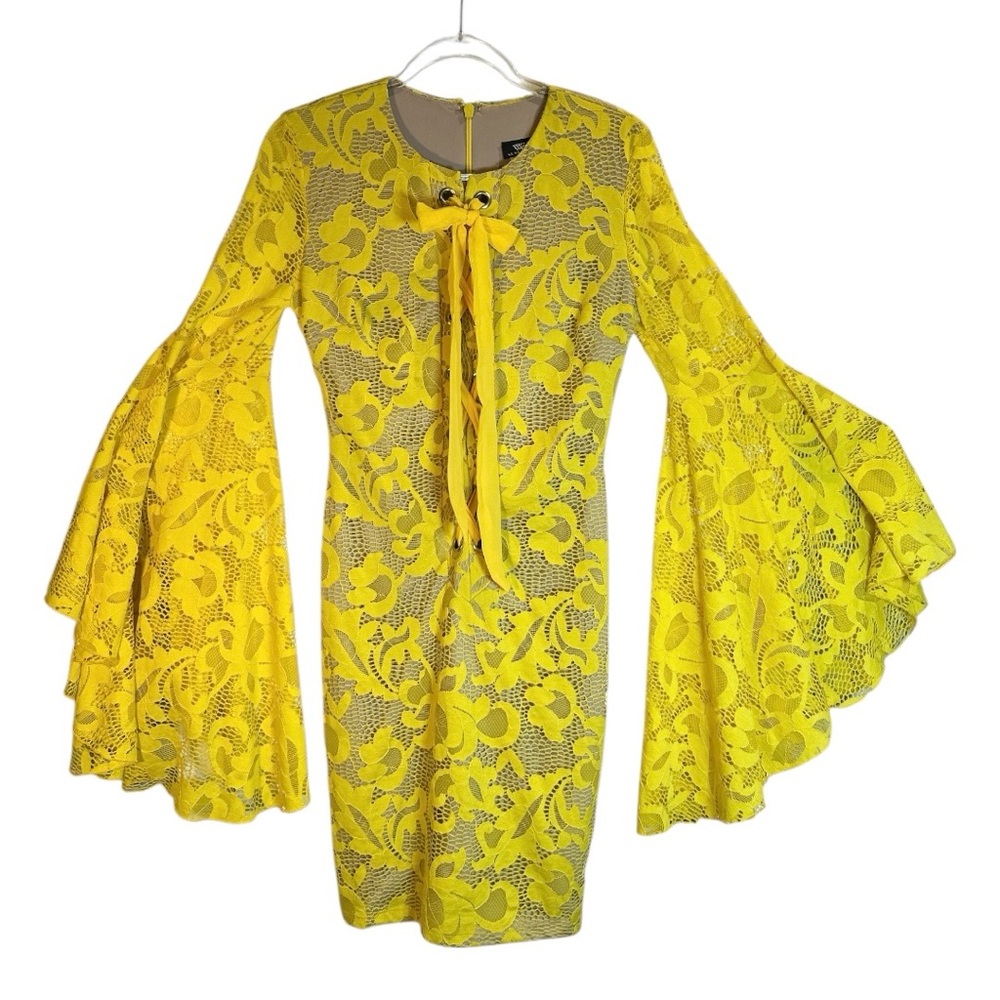 Va Va Voom Yellow Bell Sleeve Sheath Dress - Picture 5 of 9